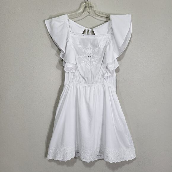 Old Navy Mini Dress Womens Medium White Casual Summer Sundress Girly Ruf… - Picture 1 of 13